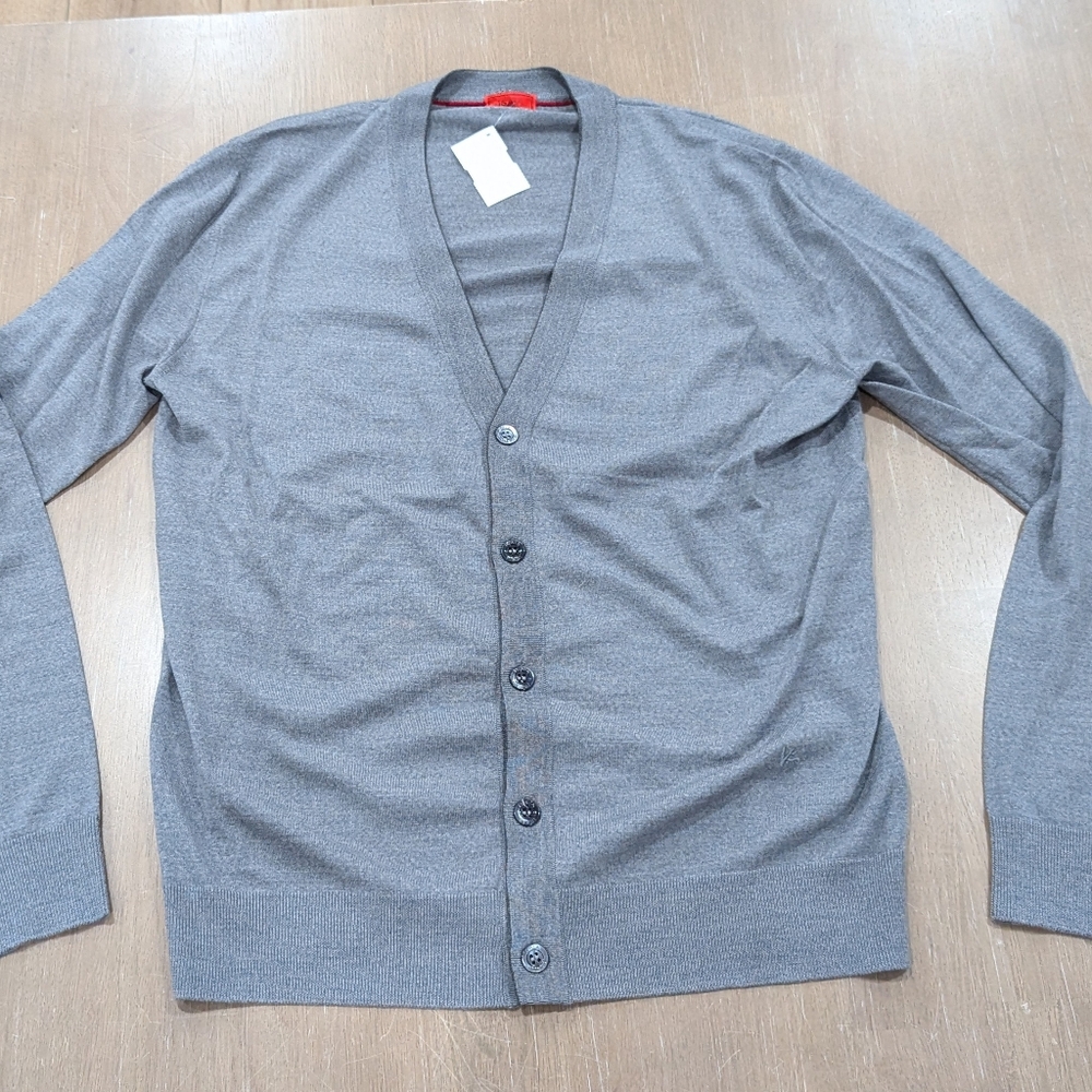 Mens ISAIA V-Neck Wool Knit Cardigan Gray